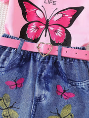 Children's Butterfly Graphic Tee And Shorts Set, model styling view