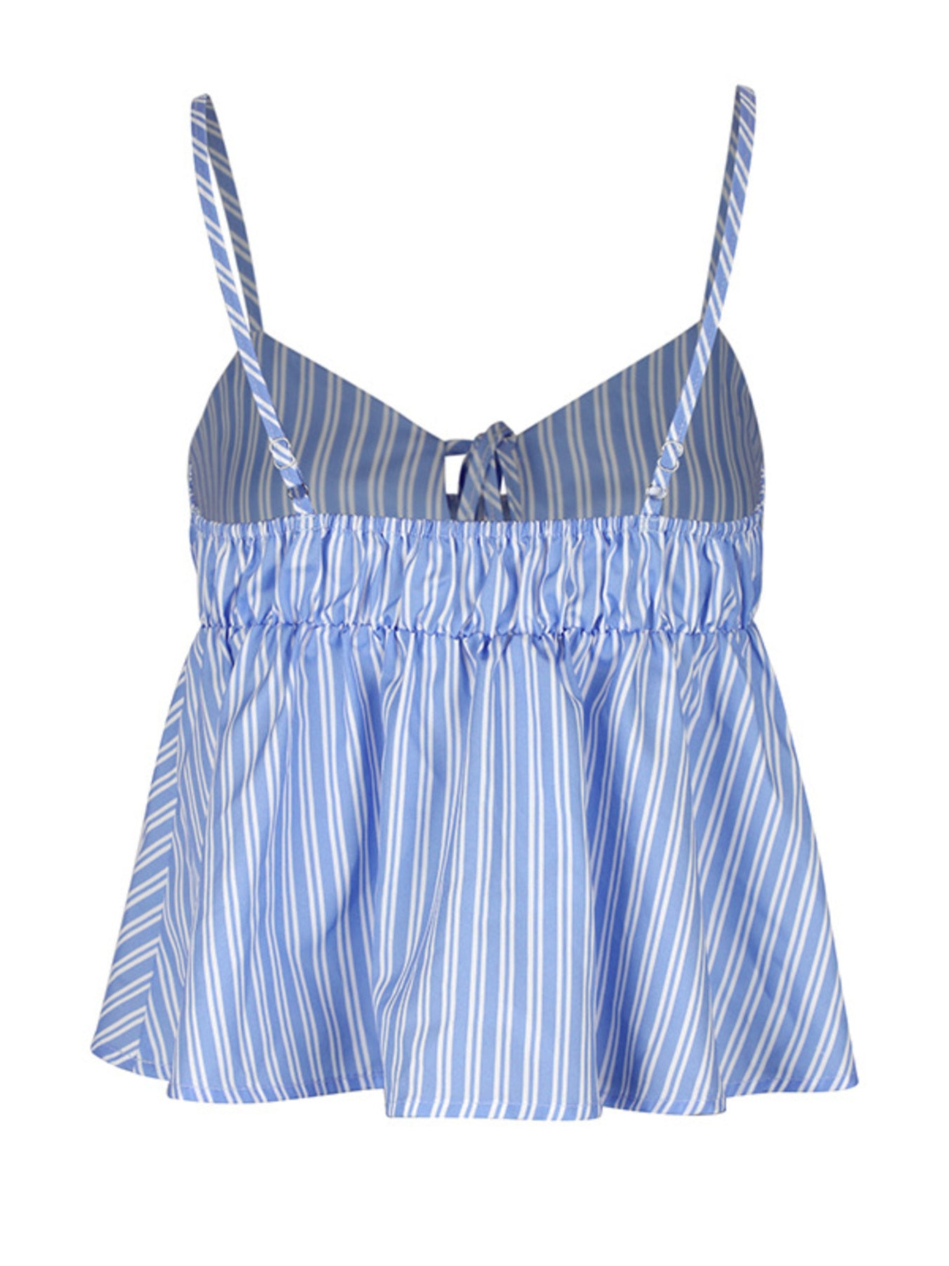 Blue striped peplum cami with tie-front detail and smocked waist
