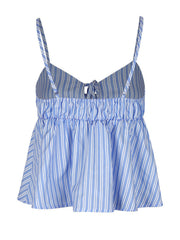 Blue striped peplum cami with tie-front detail and smocked waist