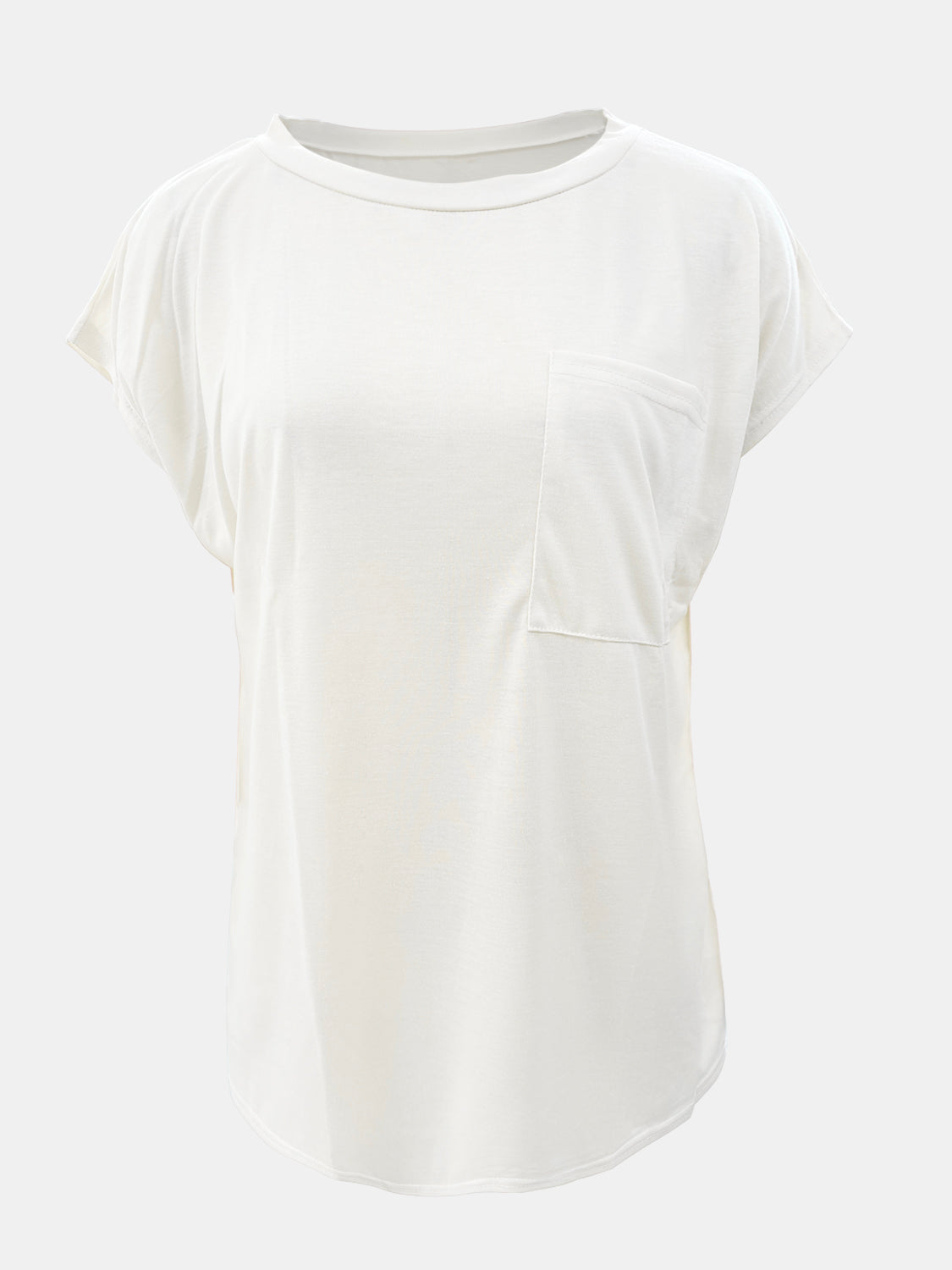 White relaxed fit t-shirt with cap sleeves and a chest pocket.