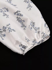 Charming Floral Balloon Sleeve Two-piece Set