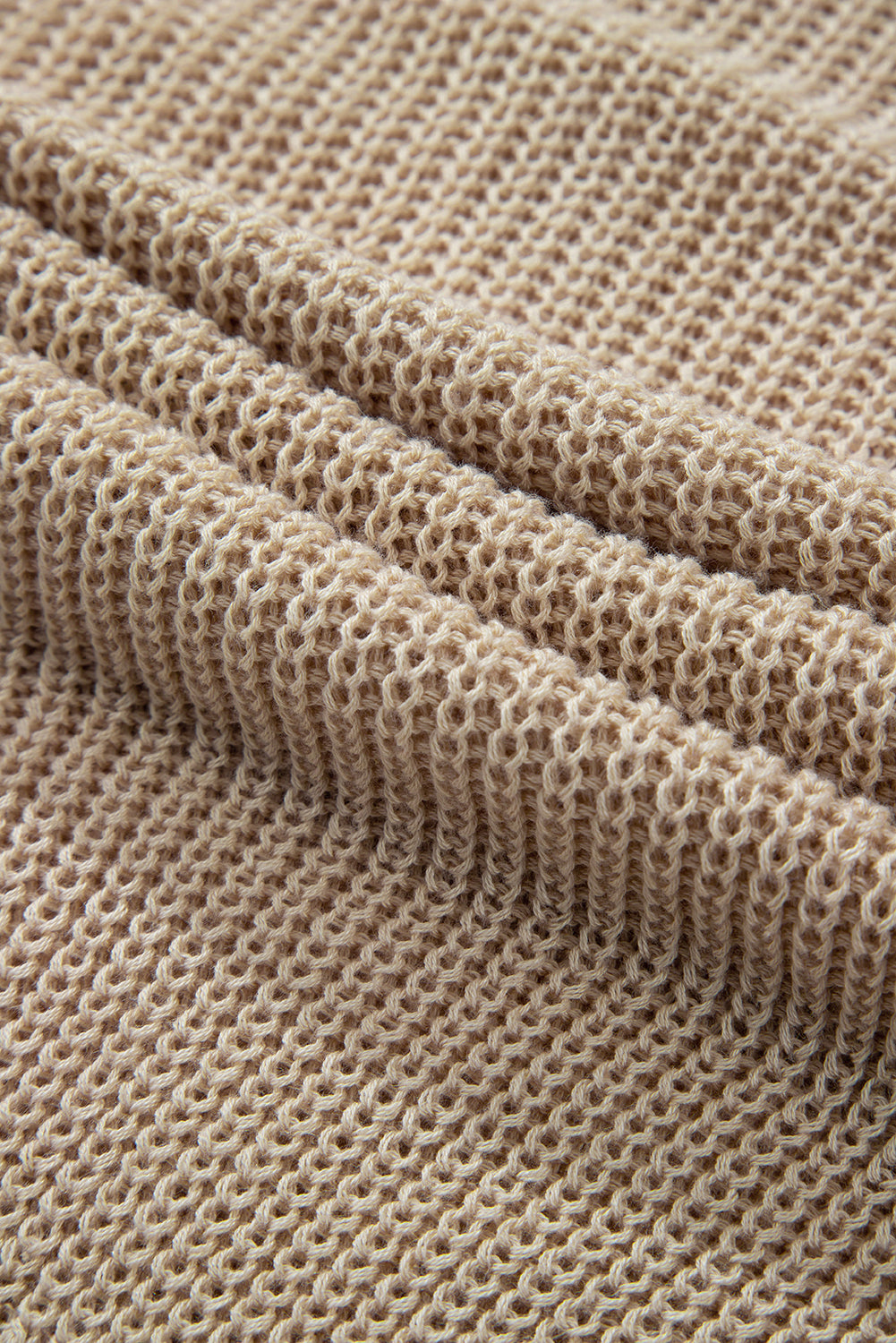 Khaki knit sweater with open weave texture