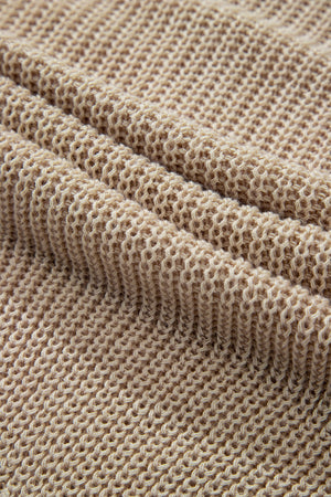 Khaki knit sweater with open weave texture