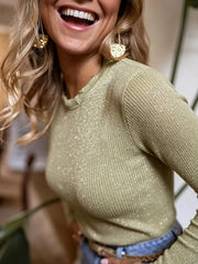 Sculpted Ribbed Knit Top With Ruffled Neckline