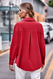 Oversized utility shirt in deep red with a pleated back detail.