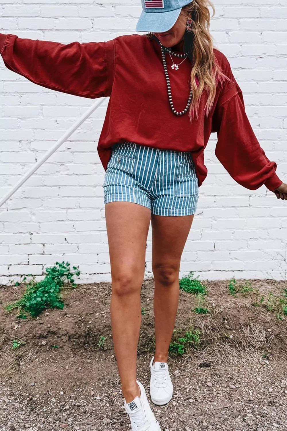 Ribbed Drop Shoulder Cutout Back Sweatshirt in Burgundy, close-up detail