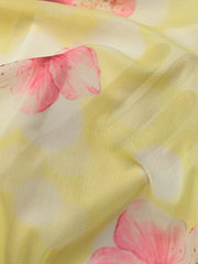 Yellow floral asymmetrical mini dress with ruffled hem, cotton fabric detail