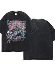 Black acid wash oversized graphic tee with skeleton and distressed text print