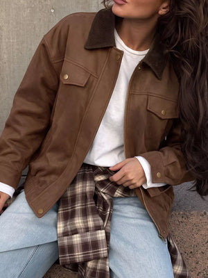 Button-down Oversized Jacket in Coffee Brown