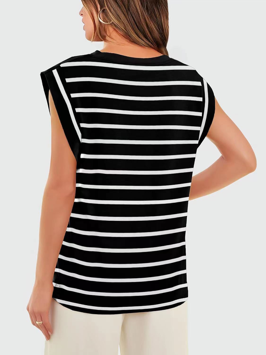 Black and white striped tank top with padded shoulders