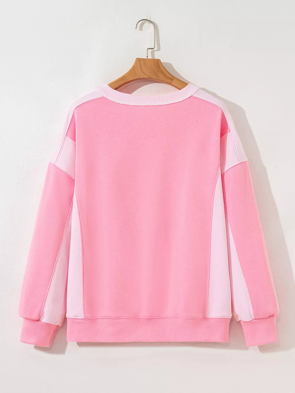 2-tone Color Block Patchwork Sweatshirt in Pink, model styling view