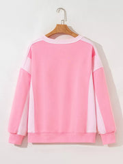 2-tone Color Block Patchwork Sweatshirt in Pink, model styling view