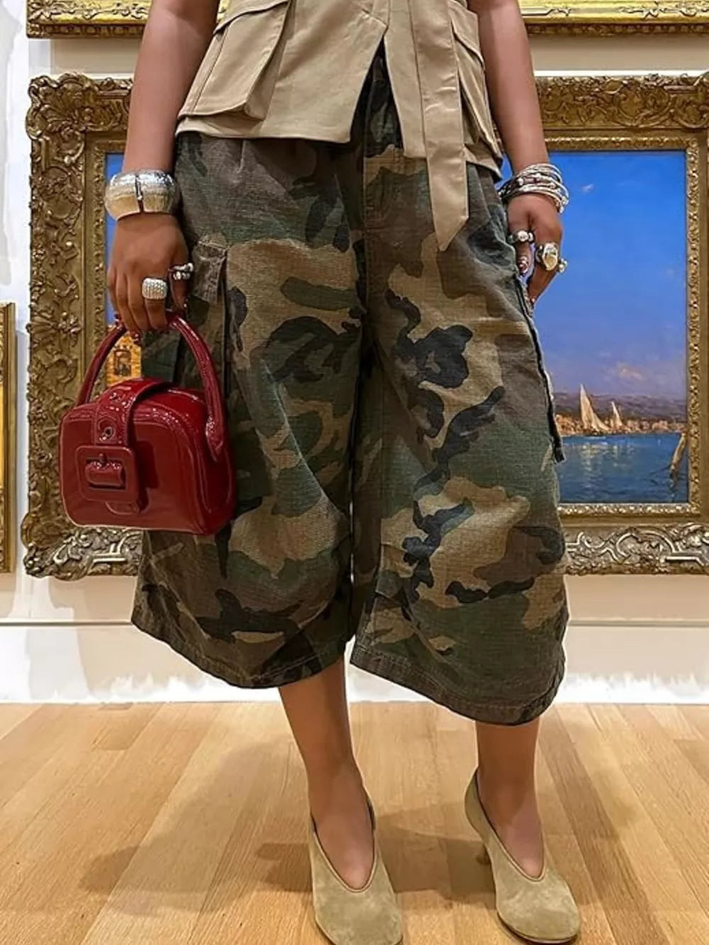 Camouflage Cargo Cropped Pants in Camouflage, back view