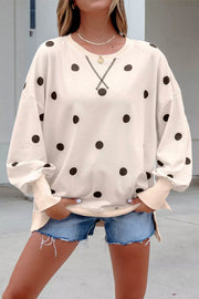 tunic in Beige with polka dot and ribbed cuffs