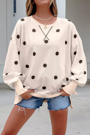 tunic in Beige with polka dot and ribbed cuffs