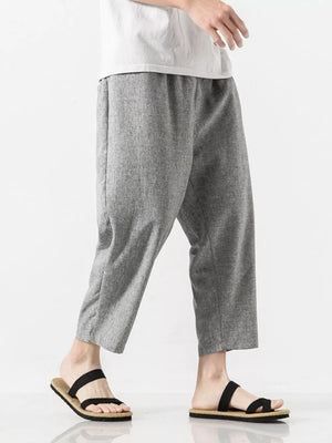 Men's light gray relaxed fit cropped sweatpants with elastic waist