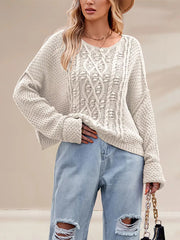 Purplish Red pullover sweater with pullover and cable knit