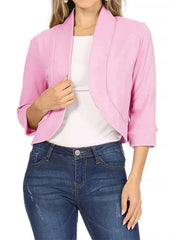 Full Size Cropped Open Front Blazer Plus Size in Rose, alternate angle