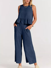 Ruffled Hem Sleeveless Top And Wide-leg Pants Set Plus Size