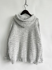 Speckled knit relaxed zip-up hoodie in white with charcoal flecks, acrylic.