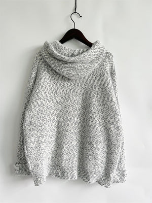 Speckled knit relaxed zip-up hoodie in white with charcoal flecks, acrylic.