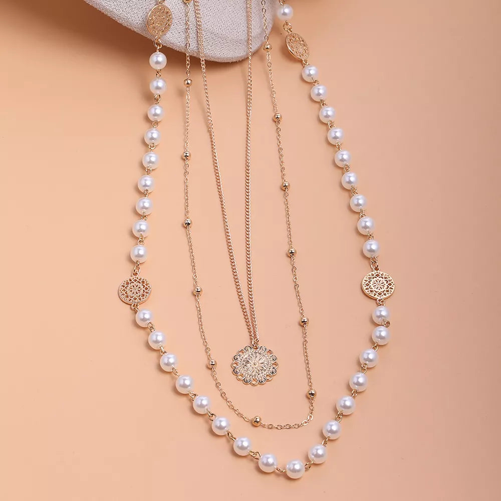 Multi-layered Pearl And 18k Gold-plated Necklace in Gold, alternate angle