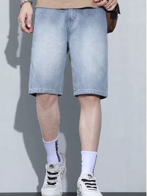 Men's Vintage Wash Relaxed Fit Denim Shorts, close-up detail