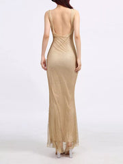Sleek Sequin Backless Maxi Dress