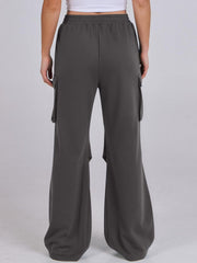 Dark Gray cargo pocket sweatpants with wide legs and a draped fit.