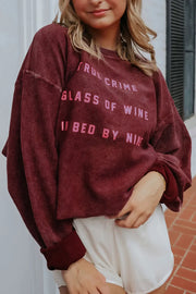 Corduroy sweatshirt in Letter, Solid, or Wine, relaxed fit.