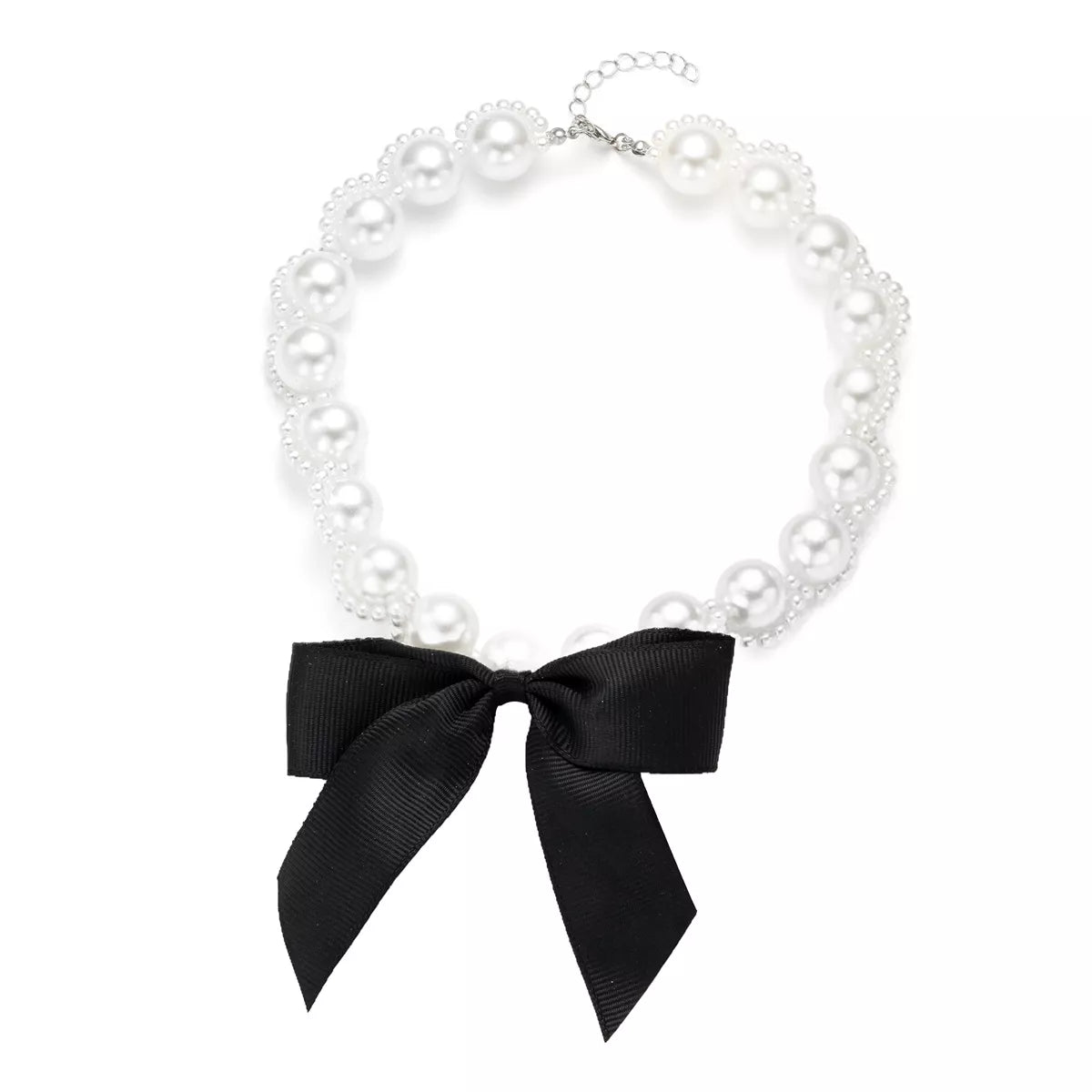Pearl choker necklace with black bow detail