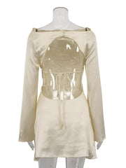 Elegant Backless Mini Dress With Long Sleeves