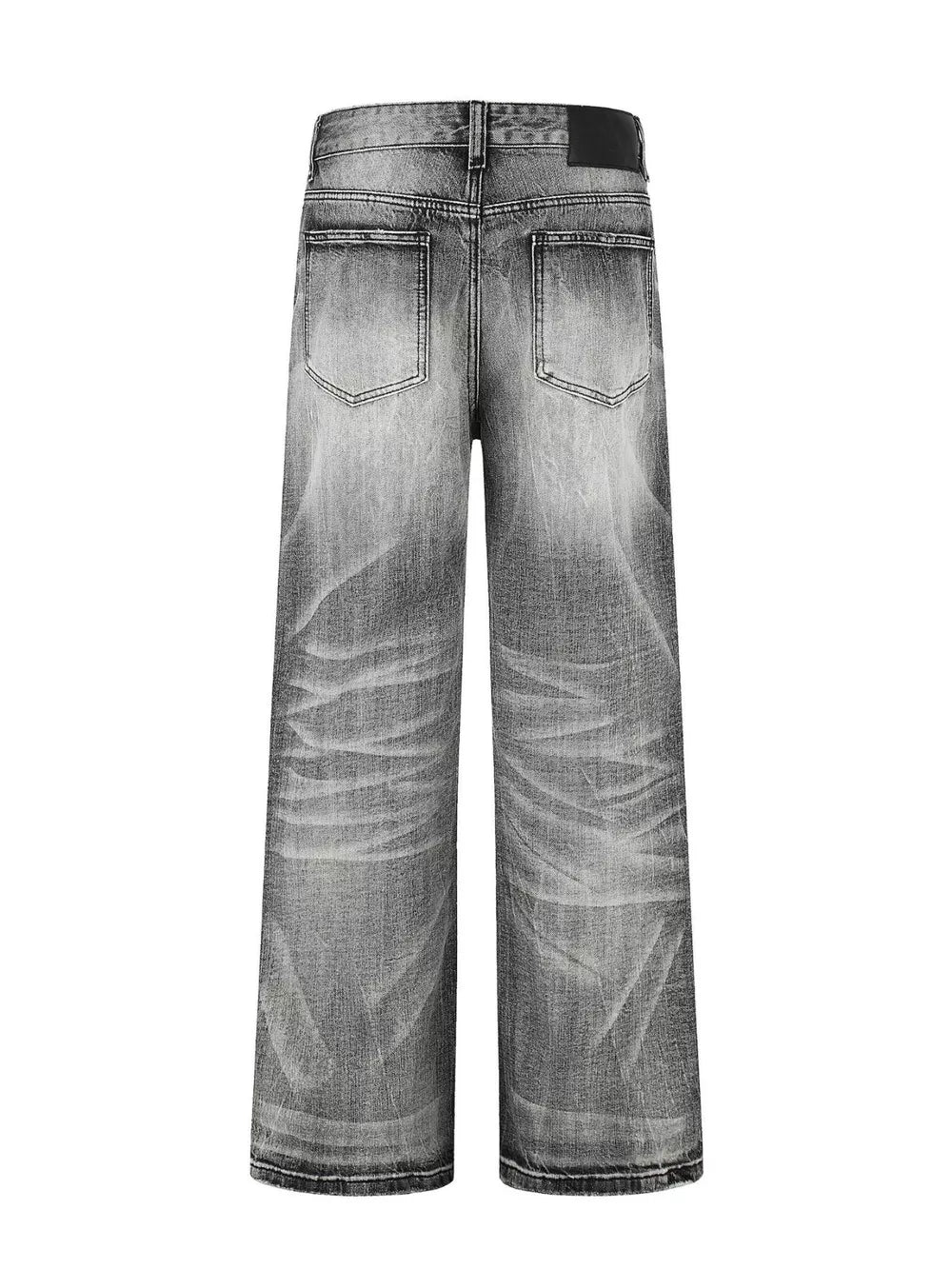 Men's Vintage Wash Wide Leg Jeans Plus Size in Black, close-up detail