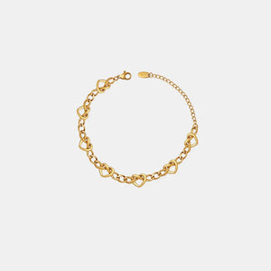 18K gold heart link chain bracelet with adjustable clasp