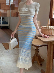 Gradient Knit Striped Midi Dress in Light Blue, side view