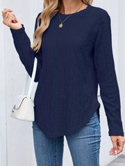 Textured Diamond Knit Long Sleeve T-shirt in Pink, alternate angle