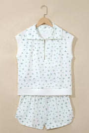 Floral Print Two-piece Set With Zipper
