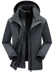 Grey hooded zip jacket with fleece lining and adjustable cuffs