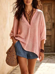 bohemian blouse in White with v-neck