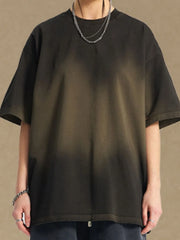 Oversized tee with faded ombre pattern in dark gray and olive green.