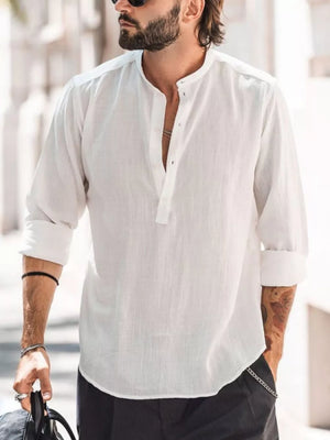 Men's Plus Size Long Sleeve Button Shirt in Black, side view
