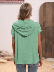 Light Green relaxed fit short sleeve hoodie with rolled cuffs and hood.
