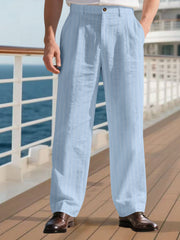 Light blue striped wide-leg sweatpants for men with a casual fit.