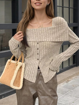 Ribbed Square Neck Long Sleeve Crop Top in Lilac, alternate angle