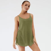 Matcha green ribbed knit cami with scoop neck and thin straps