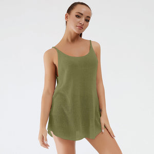Matcha green ribbed knit cami with scoop neck and thin straps