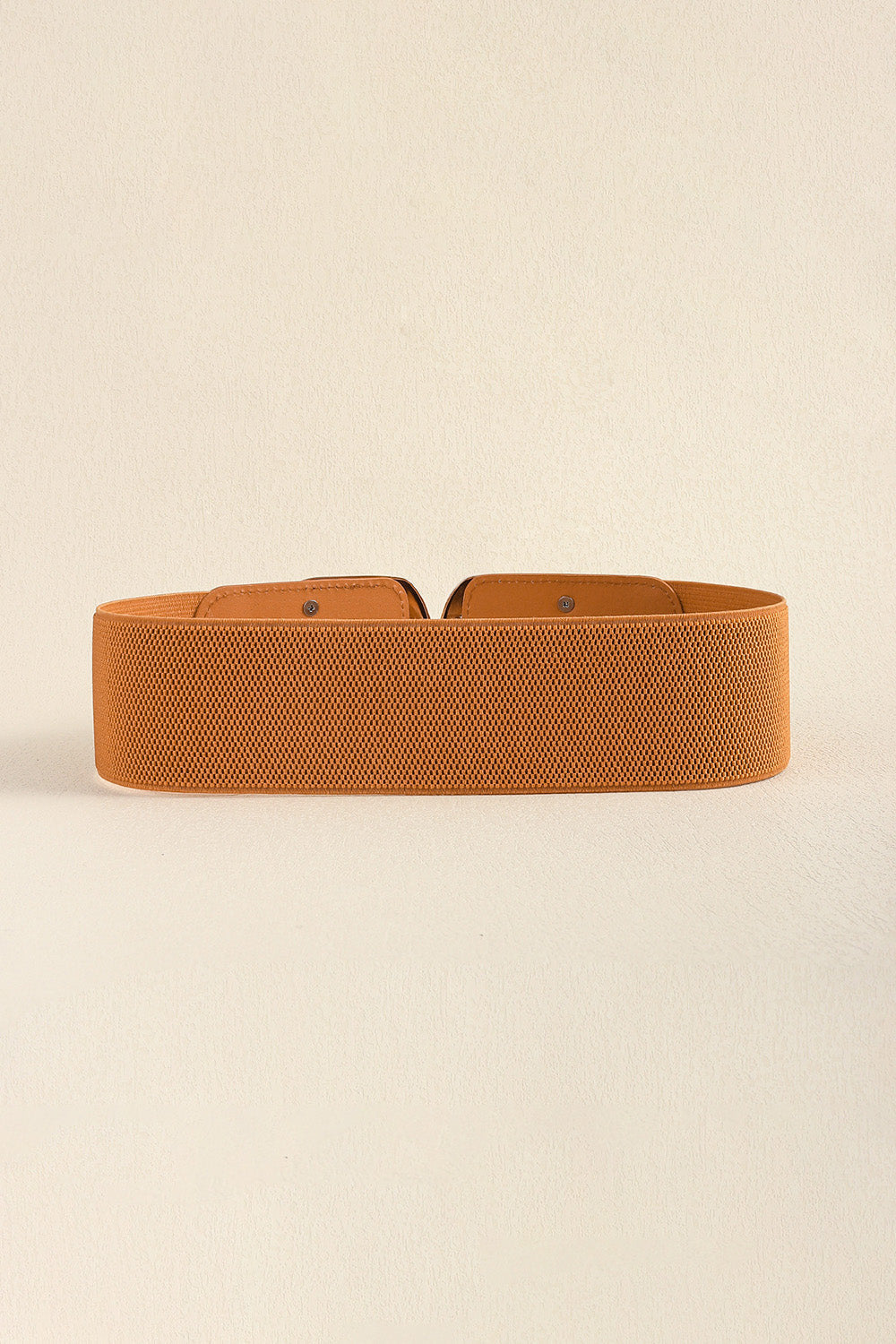 Caramel elastic waist belt with double C buckle detail