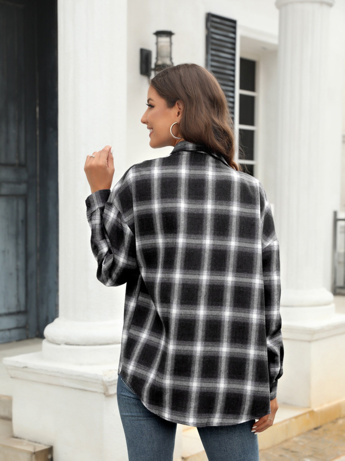 Plaid Perfection Pocket Shirt in black and white plaid, button-down style.