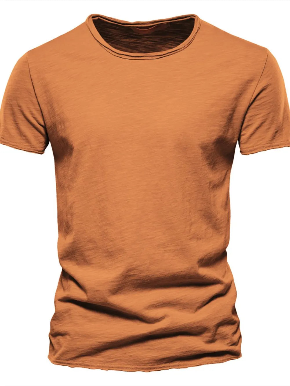 Textured slub cotton crewneck tee in Terracotta with a relaxed fit.