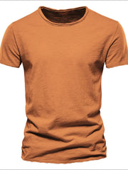 Textured slub cotton crewneck tee in Terracotta with a relaxed fit.